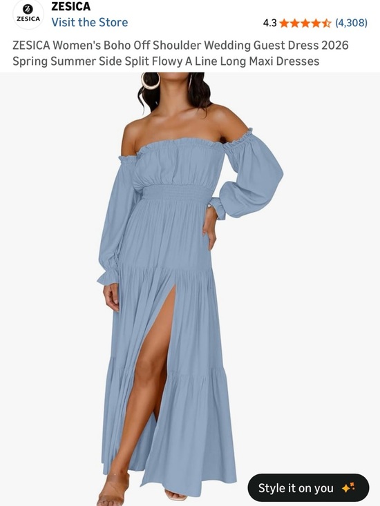 Dresses & Skirts - Women's Off-Shoulder Maxi Dress in Light Blue